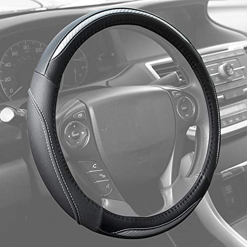 UltraSport Steering Wheel Cover Perforated Microfiber Leather with Carbon Fiber Detail /& Contrast Stitching Black w//Red Stitching